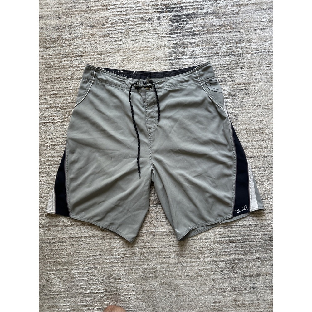 O'Neill Superfreak Series Boardshorts Gray/Black Size 38 Zip Pocket Y2K Logo